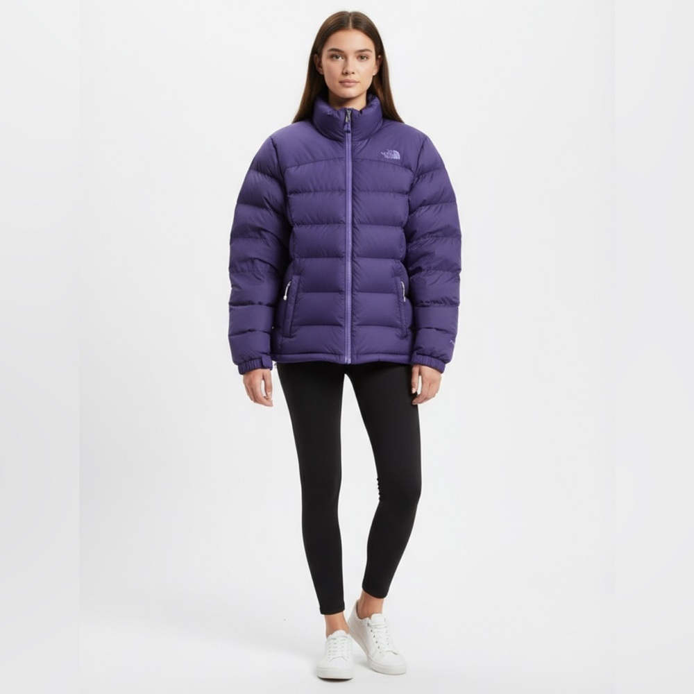 The North Face Womens Purple Down Puffer Jacket Full Zip‎ Logo Outerwear sz S
